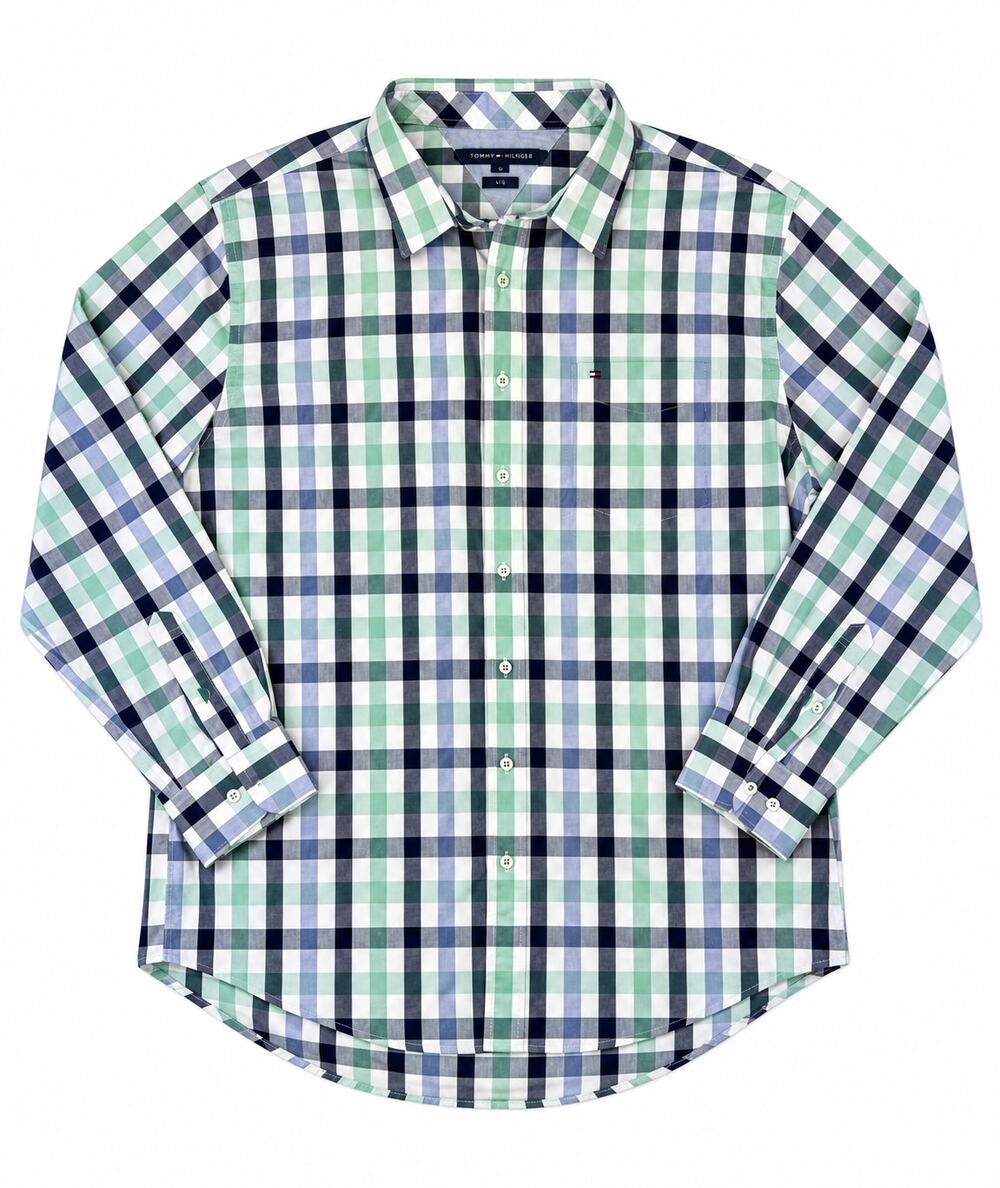 Tommy Hilfiger Blue Green Plaid Shirt XXL Custom Fit Preppy Ivy League